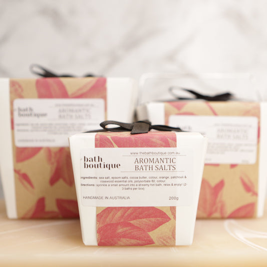 relaxing bath salts epsom salts magnesium sea salt essential oil fragrance gift idea in pink packaging box